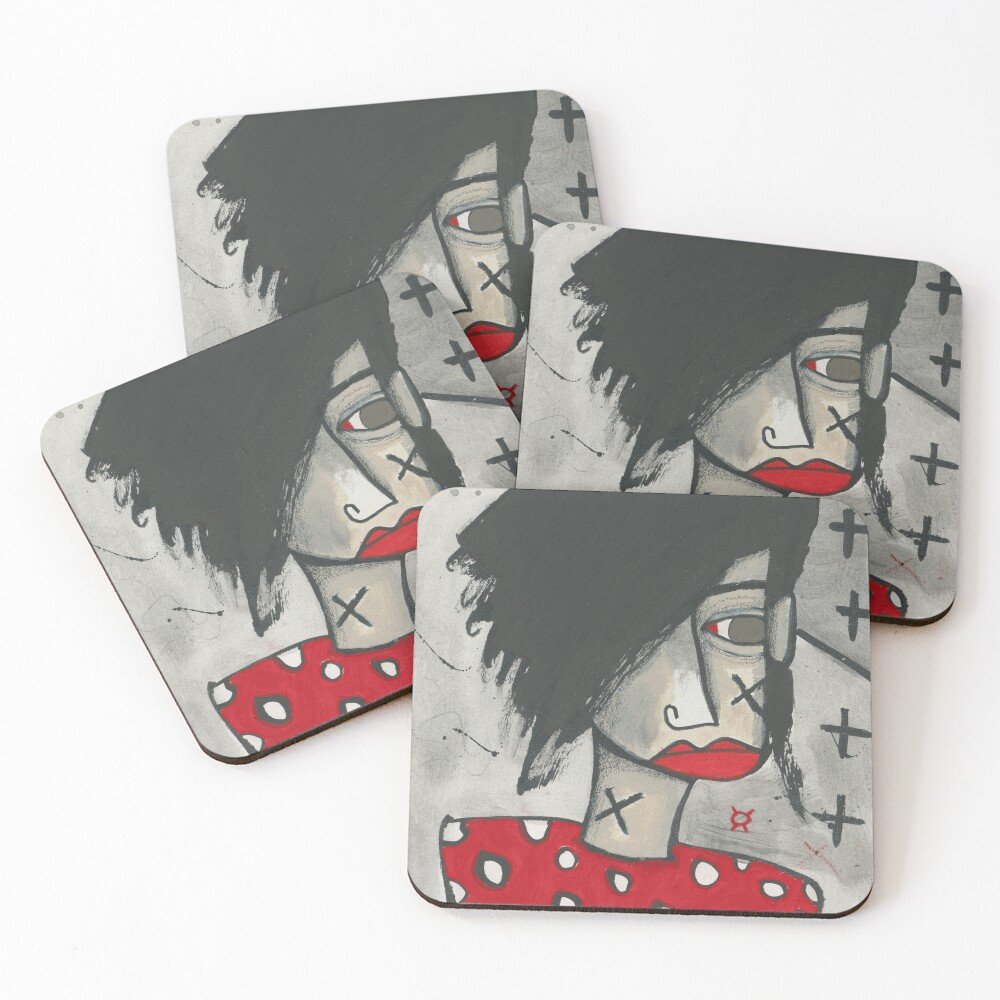 Red polka dot rebel on a coaster
